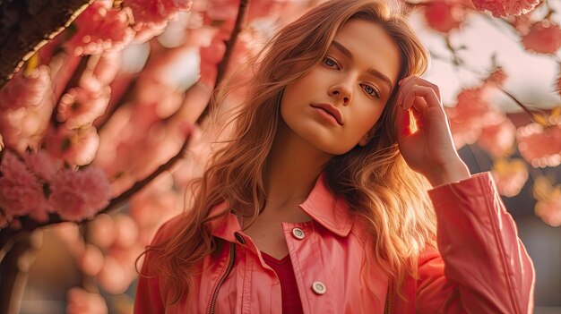 Una chica hermosa con flores.