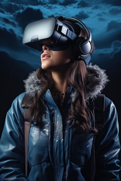 Una chica hermosa con gafas de realidad virtual