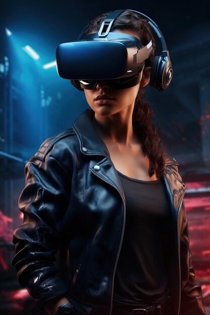 Foto una chica hermosa con gafas de realidad virtual