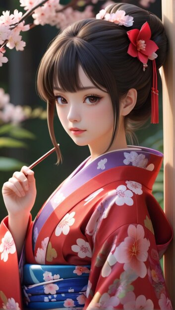 Una chica hermosa en kimono.