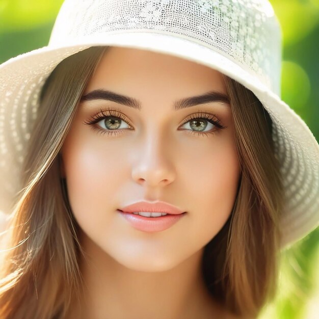 Una chica hermosa con un sombrero de verano