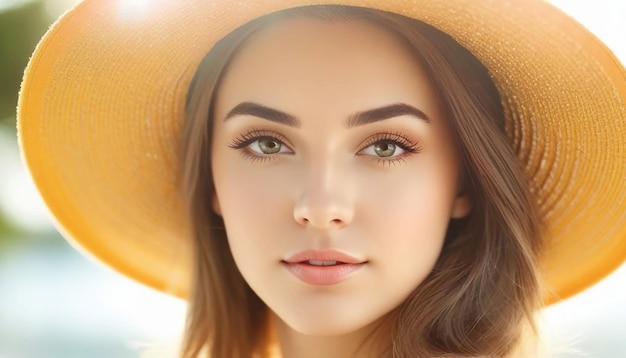 Una chica hermosa con un sombrero de verano