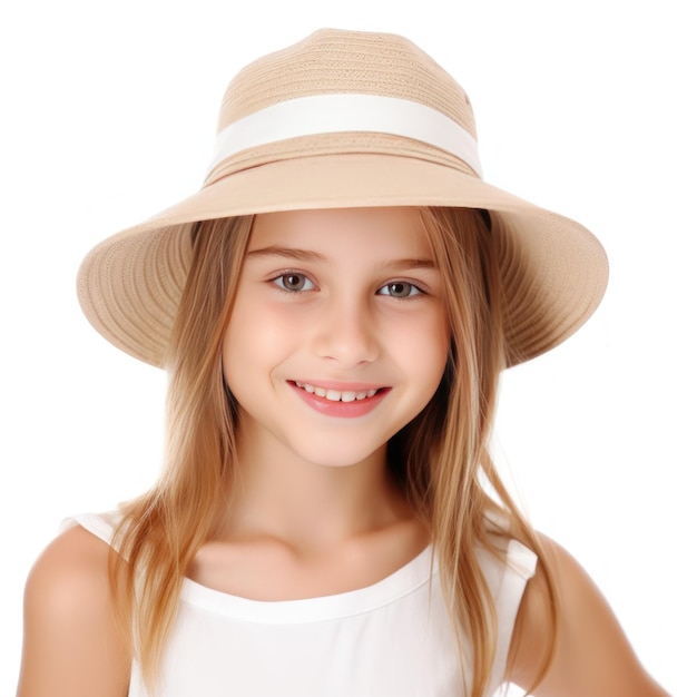 Una chica hermosa con un sombrero de verano
