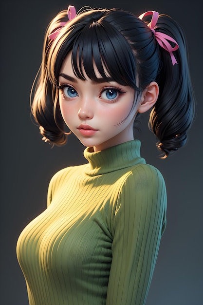 Una chica hermosa con suéter con rosquillas bonito fondo de papel de pared de dibujos animados ilustración