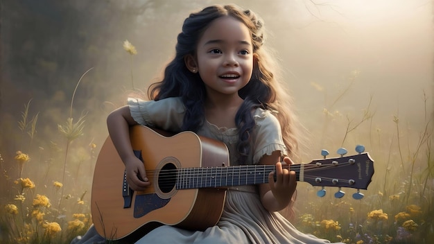 Foto una chica hermosa tocando la guitarra