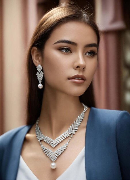 Foto una chica hermosa con un vestido y un collar.