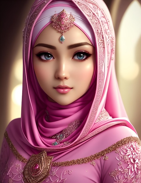 Una chica con un hiyab rosa