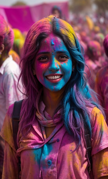 Chica holi con fondo colorido