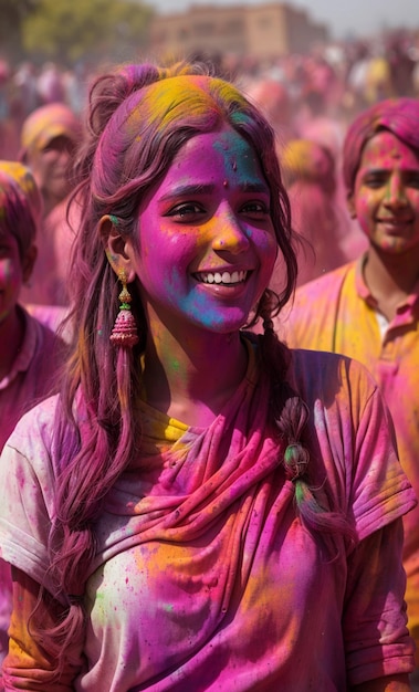 Foto chica holi con fondo colorido