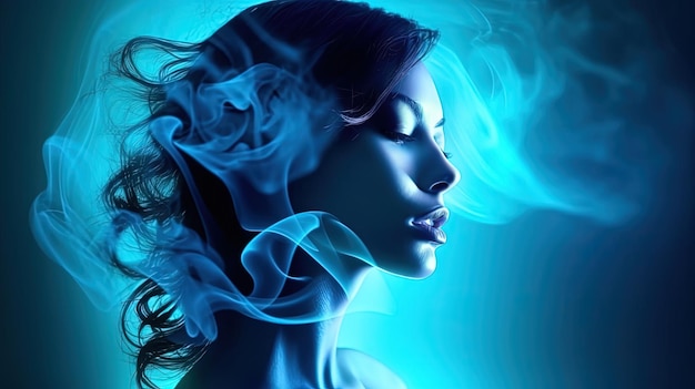 la chica con el humo azul