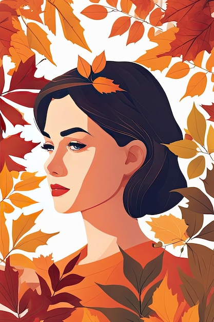 chica de ilustración plana rodeada de vector gráfico de hojas de otoño