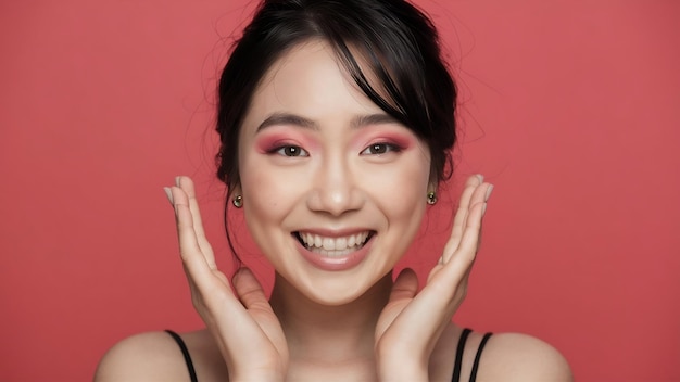 Una chica increíble con maquillaje de fiesta posando con una sonrisa feliz