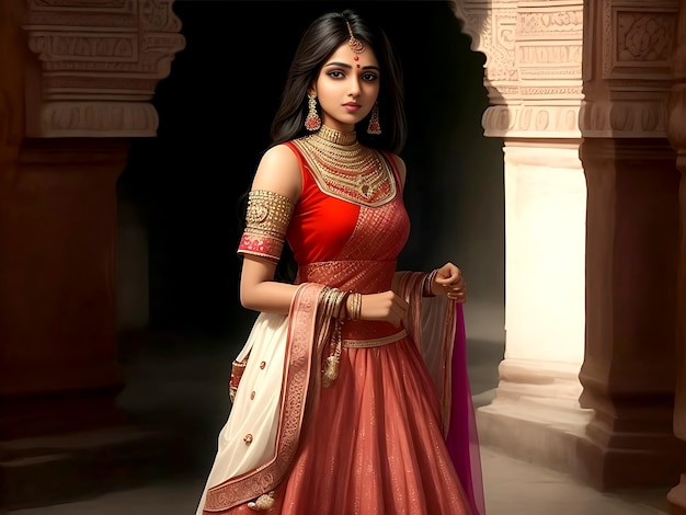 una chica india romántica de buen aspecto con todo el cuerpo con el uso de shari