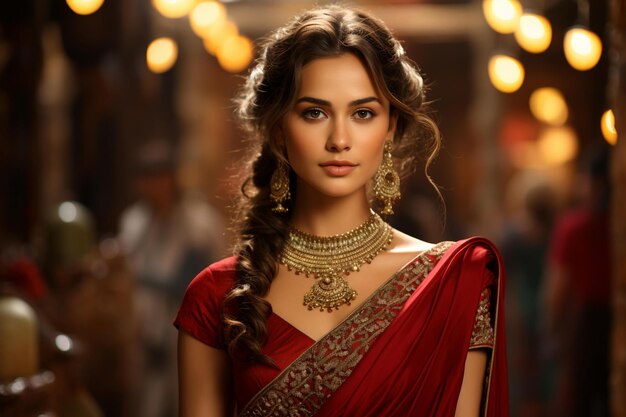 La chica india el sari rojo