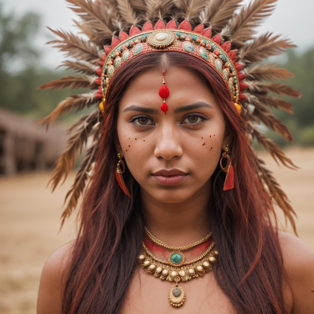 Una chica india con un tocado rojo y un tocado Rojo está mirando a la cámara