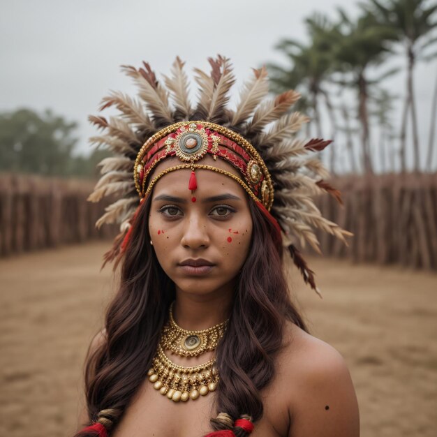 Foto una chica india con un tocado rojo y un tocado rojo está mirando a la cámara