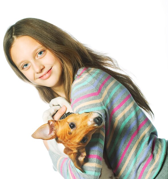 Foto chica con jack russell terrier