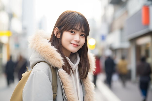 Una chica japonesa adolescente y bonita al aire libre