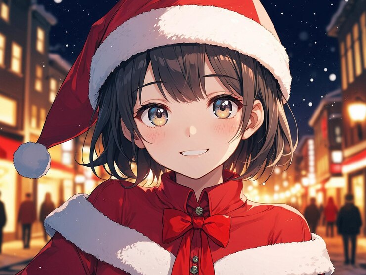 chica japonesa con cara linda en la ciudad de la noche nevada