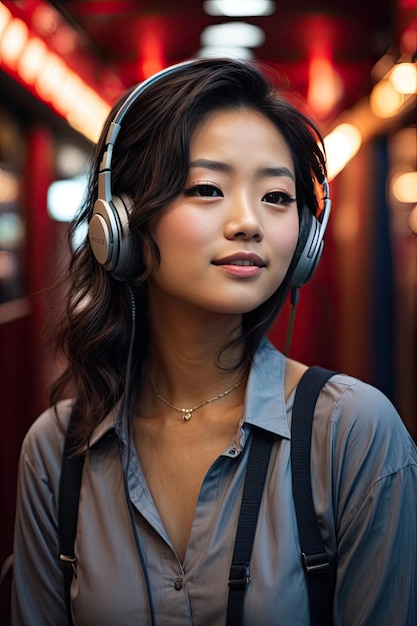 Foto una chica japonesa linda que se ve recta sintiéndose feliz generativa ai