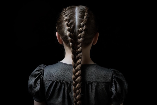 Chica joven con el cabello trenzado Modelo de trenzas foto de espalda