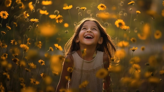 Una chica joven en un campo de flores.