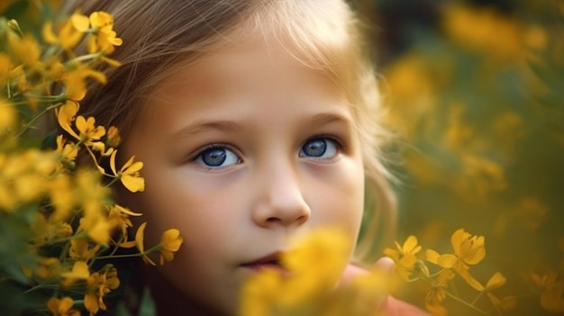 Una chica joven en un campo de flores.