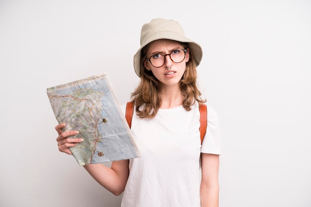 Chica joven con un concepto turístico de mapa de la ciudad