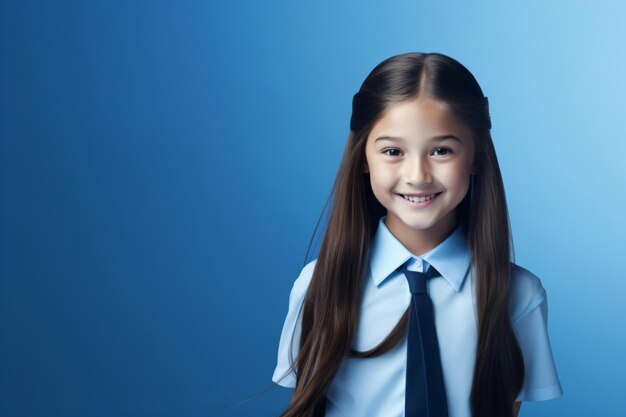 una chica joven con corbata y sonriendo