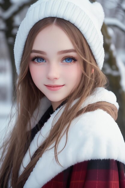 Chica joven hermosa fondo nevado en invierno novia exquisitas características faciales papel tapiz