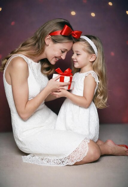 Una chica joven y linda posando con su madre.