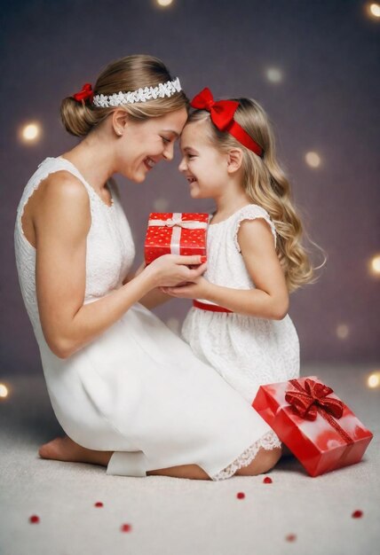 Una chica joven y linda posando con su madre.