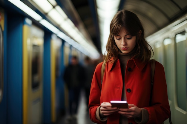 Chica joven metro de Londres Ciudad de viajes Generar Ai