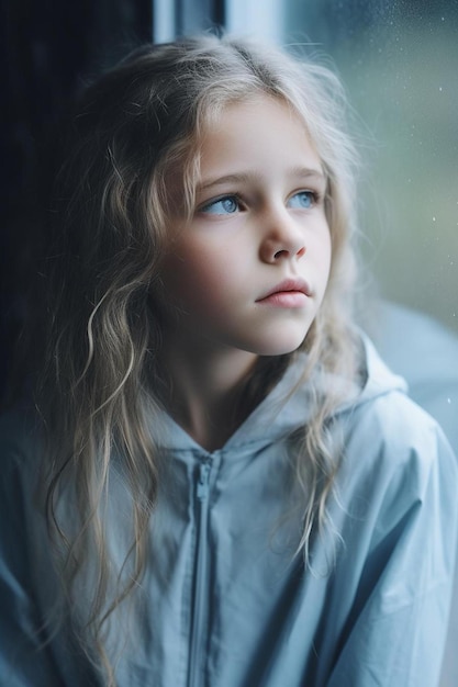 una chica joven mirando por una ventana