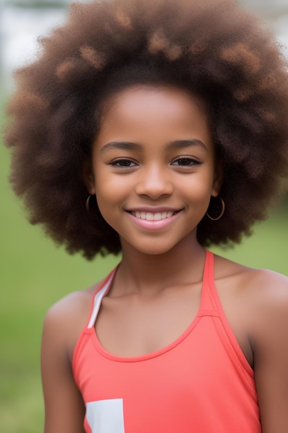 Una chica joven con un peinado natural.