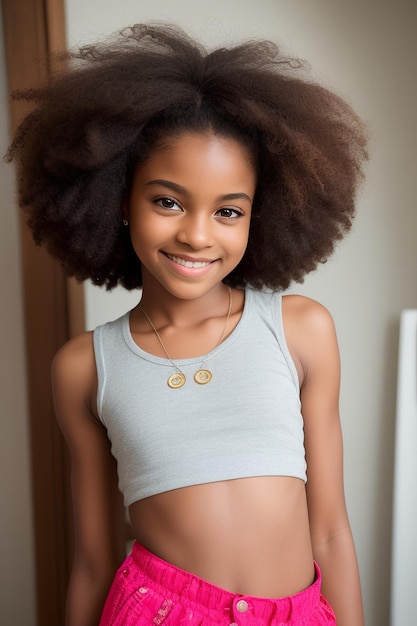 Una chica joven con un peinado natural.