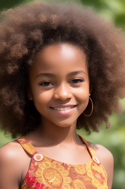 Una chica joven con un peinado natural.