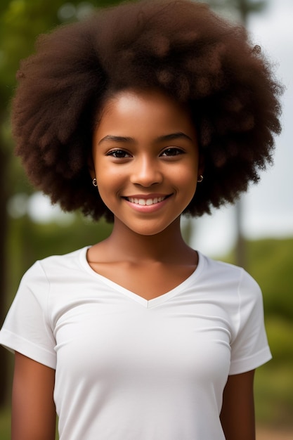 Una chica joven con un peinado natural.