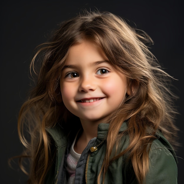 una chica joven con el pelo largo y una chaqueta verde