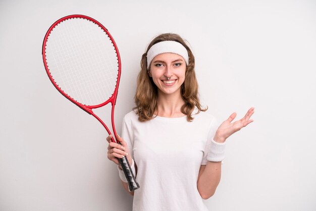 Chica joven practicando el concepto de deporte de tenis