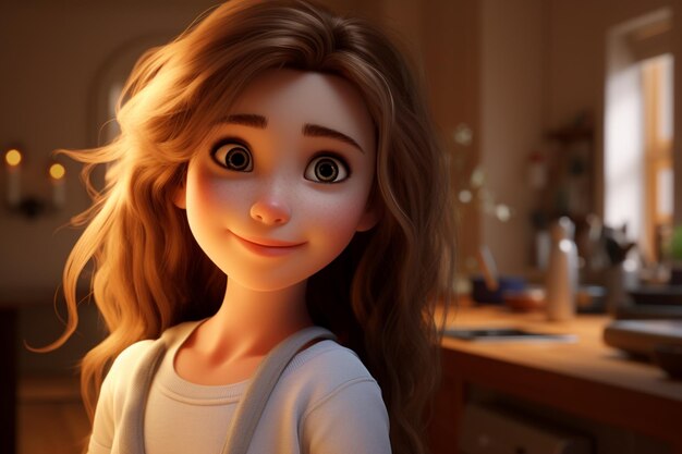 Una chica joven retratada al estilo de Pixar