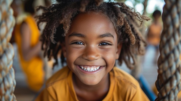 una chica joven con una sonrisa que dice feliz