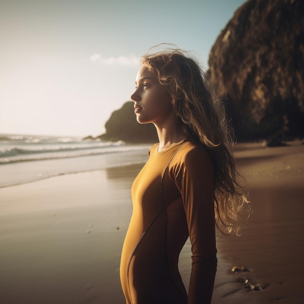 Chica joven surfista en una playa de verano