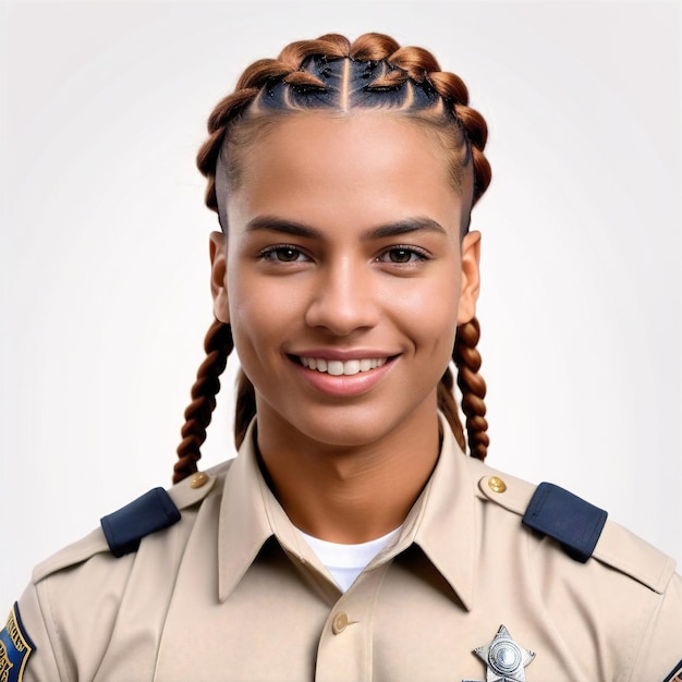 una chica joven con un uniforme de policía
