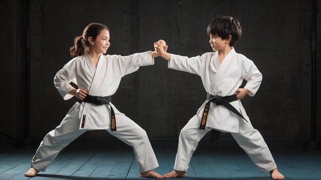 La chica de karate y el chico con cinturones negros