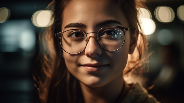Una chica con lentes que dicen 'soy una chica'