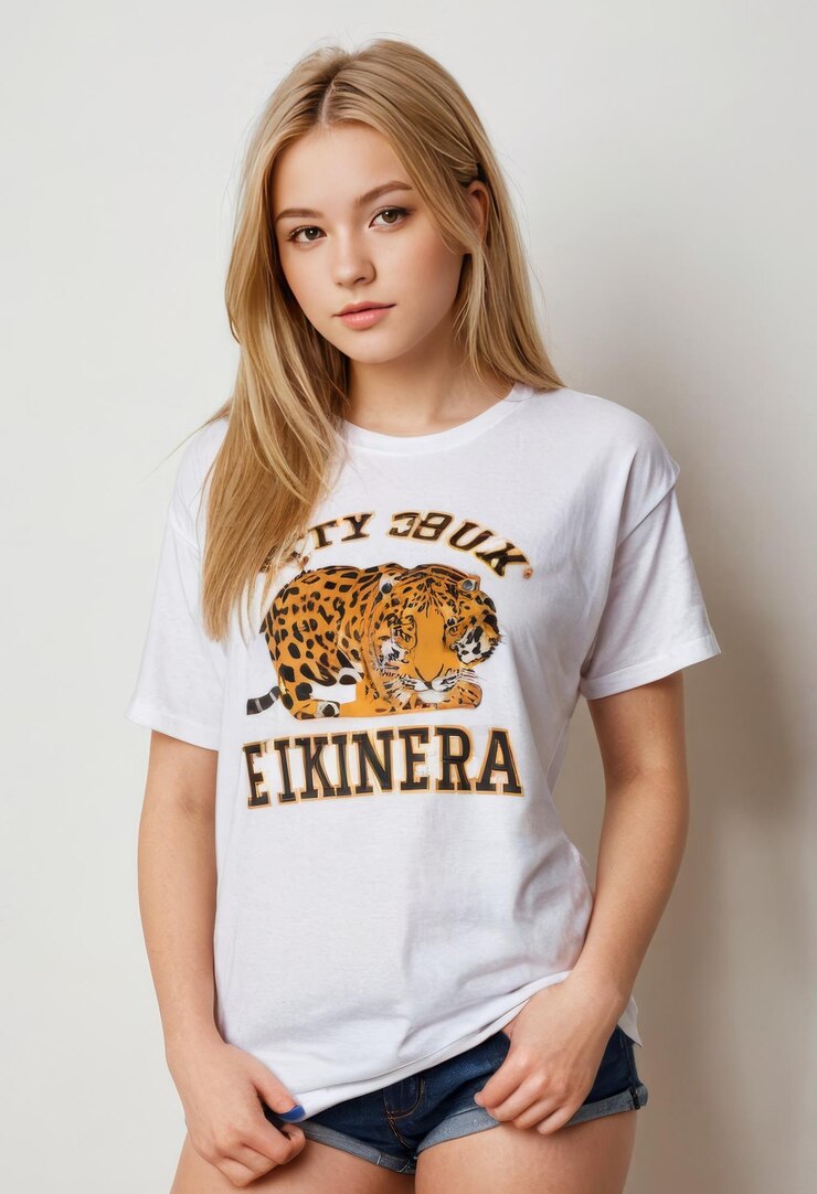 una chica con un leopardo en su camisa
