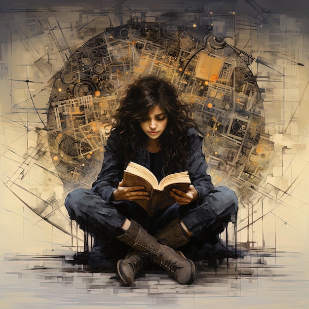 Foto una chica está leyendo un libro con una foto de una chica leyendo un libro