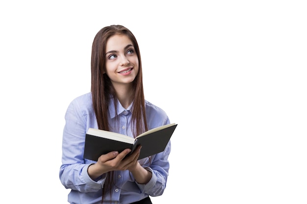 Chica con libro aislado