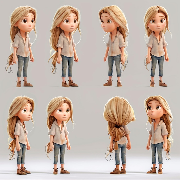 Foto chica linda al estilo de los dibujos animados en 3d